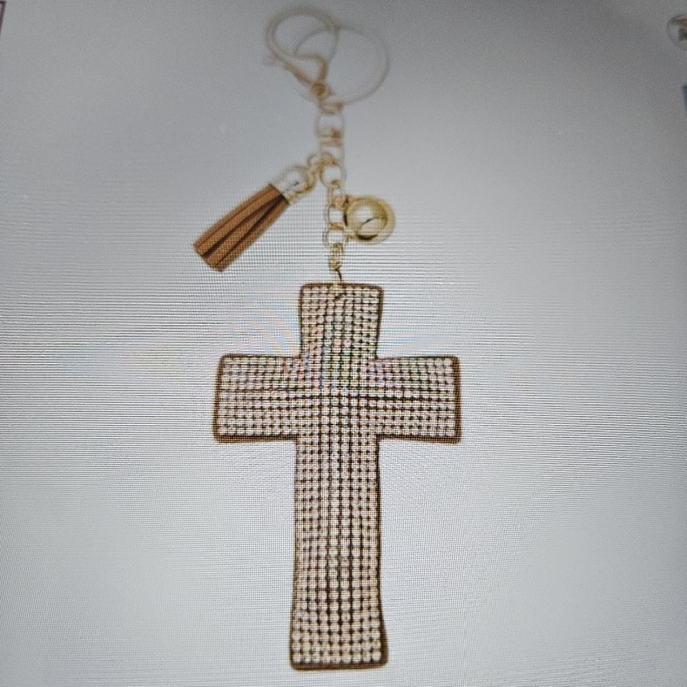 DIVAS LiMiTED Sparkling Gold Cross Keychain with Tassel